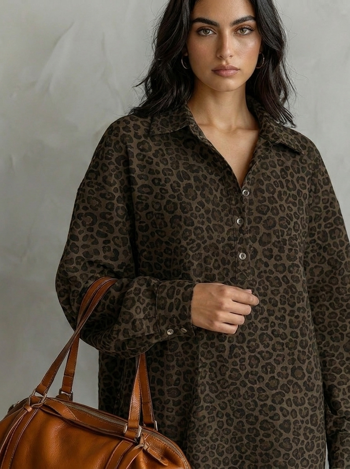 Aurore | Open Neckline Long-Sleeve Mini Dress