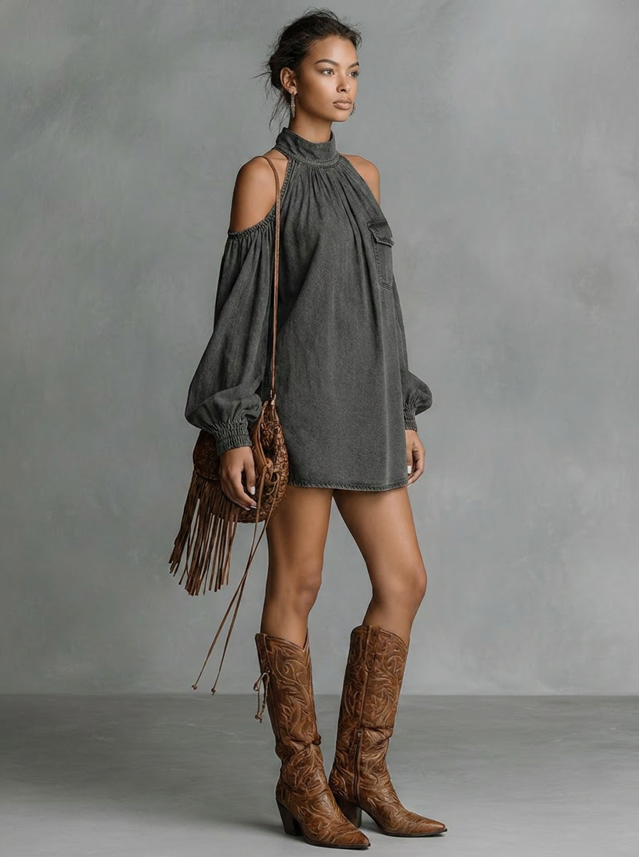 Willow | Denim Off-Shoulder Mini Dress