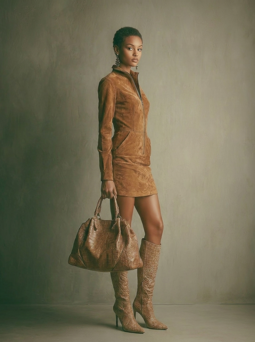 Miranda | Caramel Brown Zipper Mini Dress