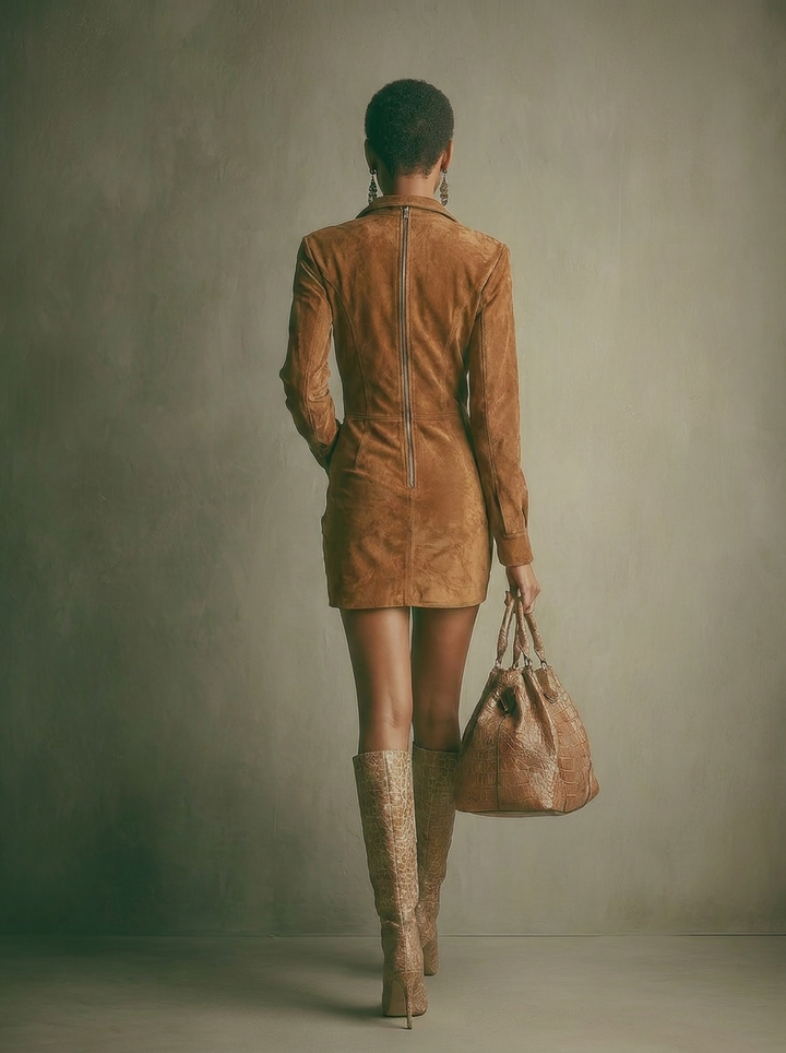 Miranda | Caramel Brown Zipper Mini Dress