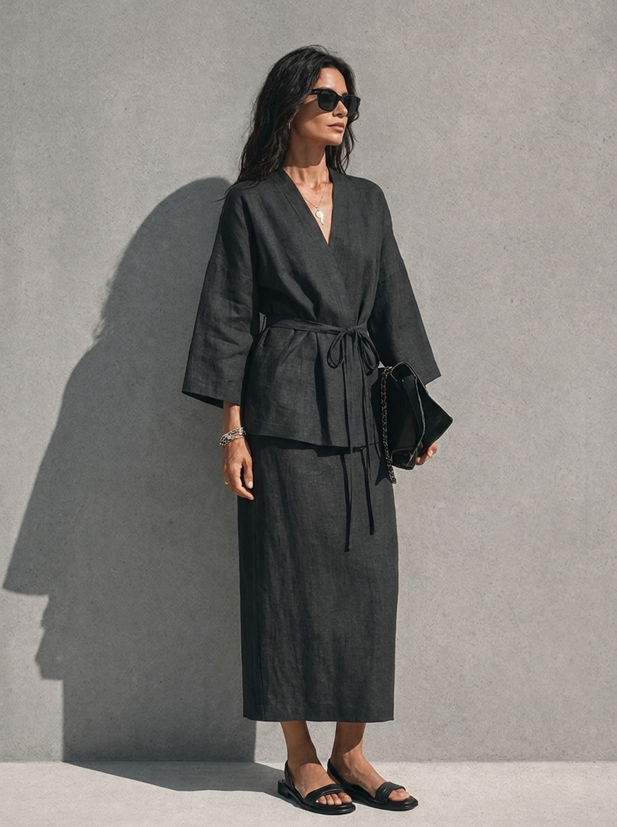 Adèle | V-Neck Top &amp; Midi Skirt Set