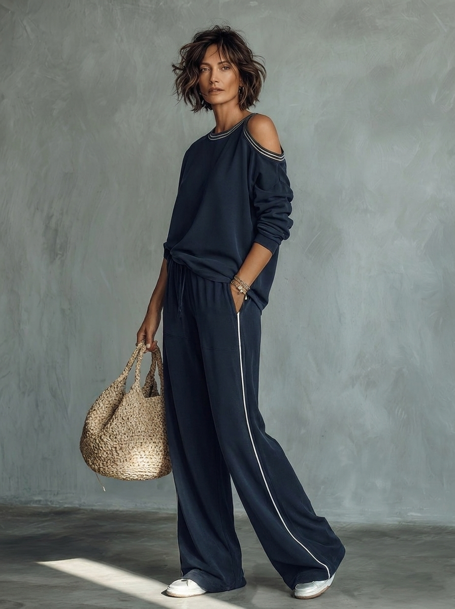 Scarlett | One-Shoulder Sweatshirt &amp; Wide-Leg Pants Set