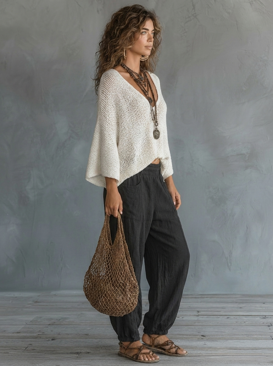 Alexa | Cape-Sleeved Sweater &amp; Harem Pants Set