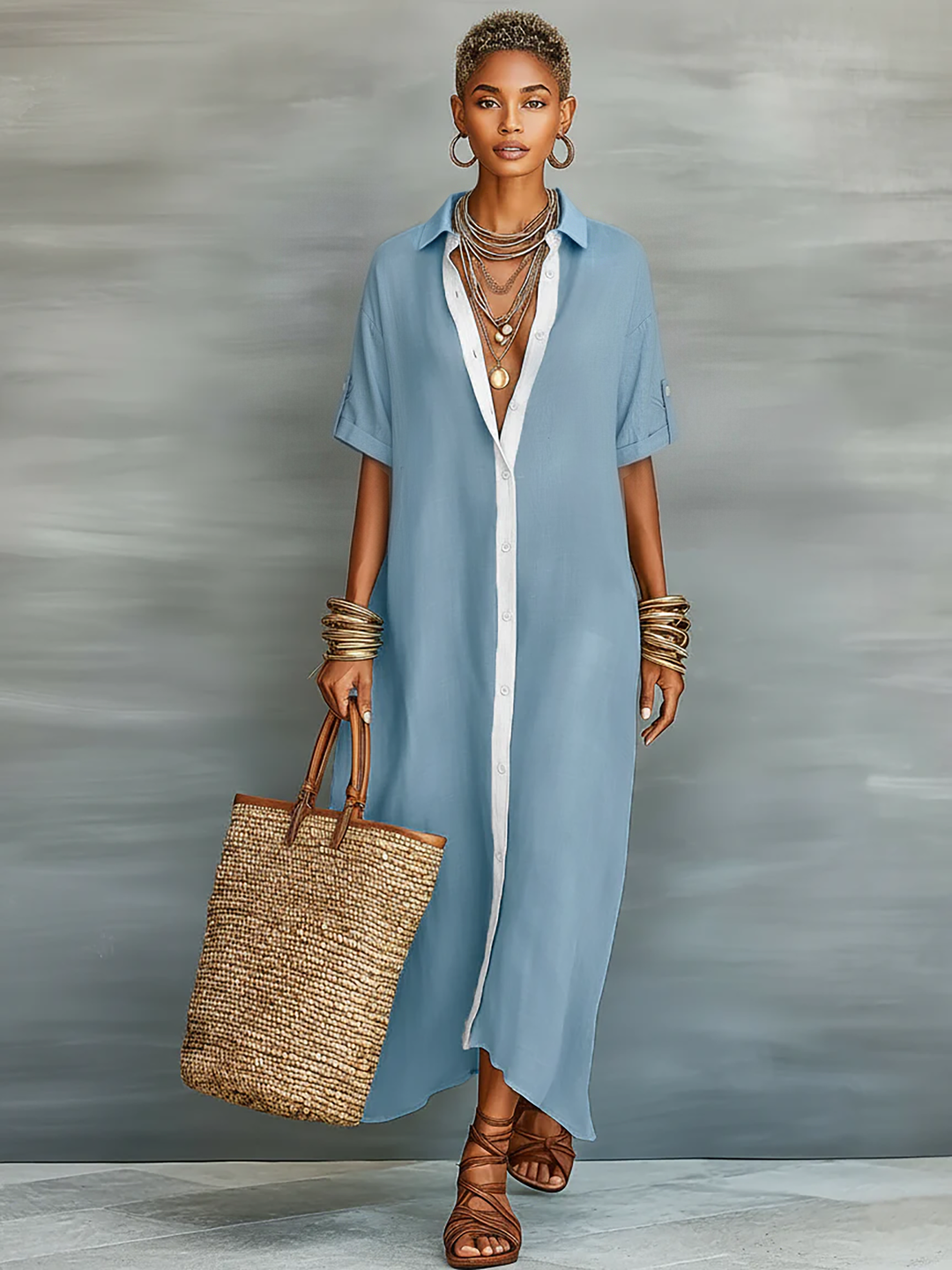 Leah | Short-Sleeved Shirt Maxi Dress