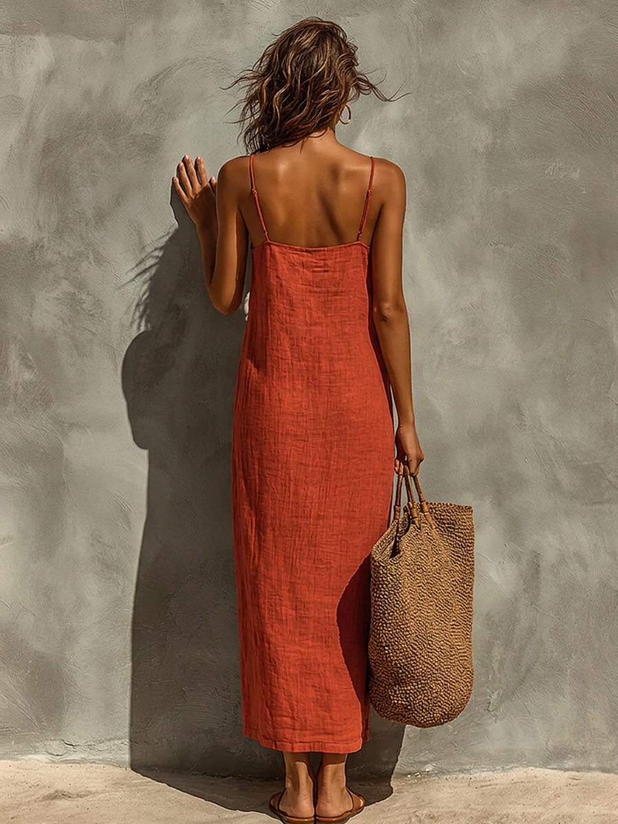 Claire | Cotton Dress with Spaghetti Straps &amp; Square Neck