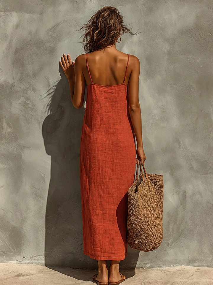 Claire | Cotton Dress with Spaghetti Straps &amp; Square Neck