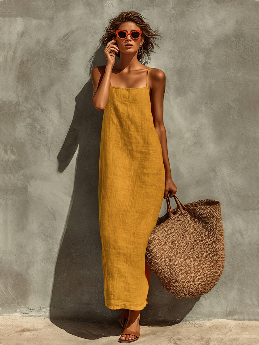 Claire | Cotton Dress with Spaghetti Straps &amp; Square Neck